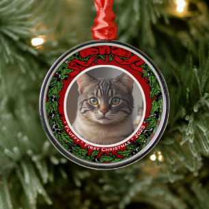 Cat Custom photo First Christmas wreath  Metal Ornament