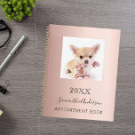 Cat custom photo rose gold planner<br><div class="desc">A rose gold gradient background.  Personalize and add your a a photo,  year,  name and a text. The name is written in black with a large modern hand lettered style script.</div>