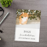 Cat custom photo white black planner<br><div class="desc">A chic white background.  Personalize and add your a year,  name and a text. The name is written in black with a large modern hand lettered style script.</div>