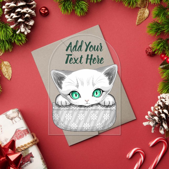 Cat Cute and Playful peaking from a Pocket Acrylic Invitations (Insitu (Holiday))