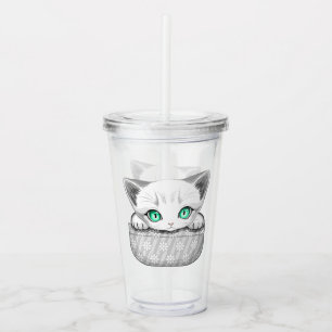Cat Cute and Playful peaking from a Pocket Acrylic Tumbler