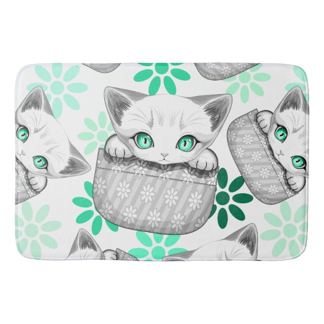 Cat Cute and Playful peaking from a Pocket Bath Mat (Front)