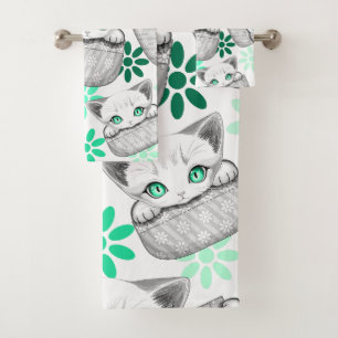 Cat Cute and Playful peaking from a Pocket Bath Towel Set