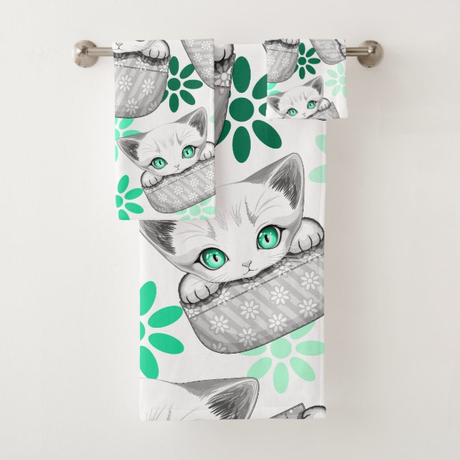 Cat Cute and Playful peaking from a Pocket Bath Towel Set (Insitu)