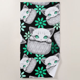 Cat Cute and Playful peaking from a Pocket Beach Towel