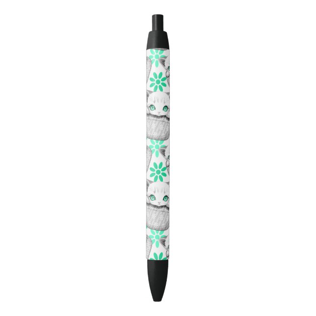 Cat Cute and Playful peaking from a Pocket Black Ink Pen (Front Vertical)