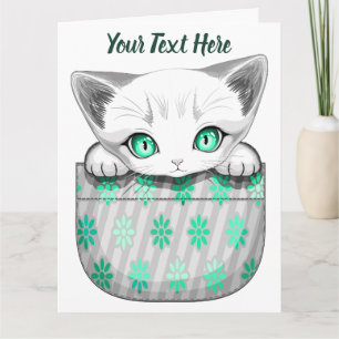 Cat Cute and Playful peaking from a Pocket Card