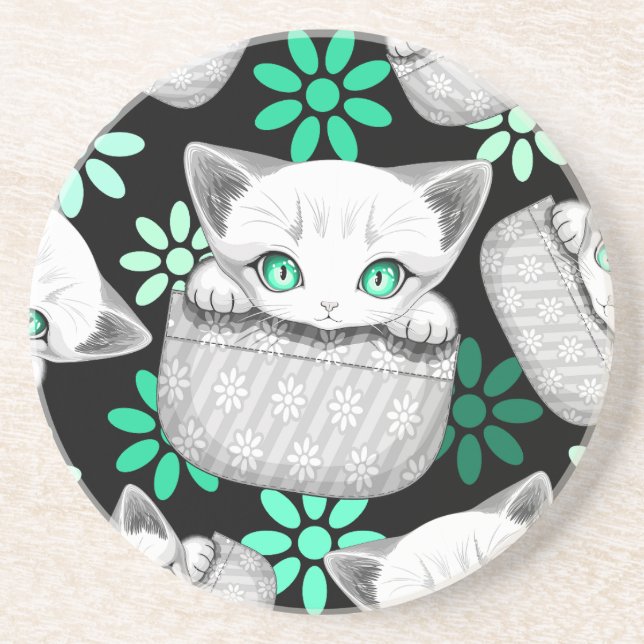 Cat Cute and Playful peaking from a Pocket Coaster (Front)