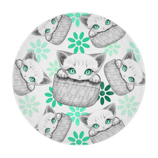 Cat Cute and Playful peaking from a Pocket Cutting Board (Front)