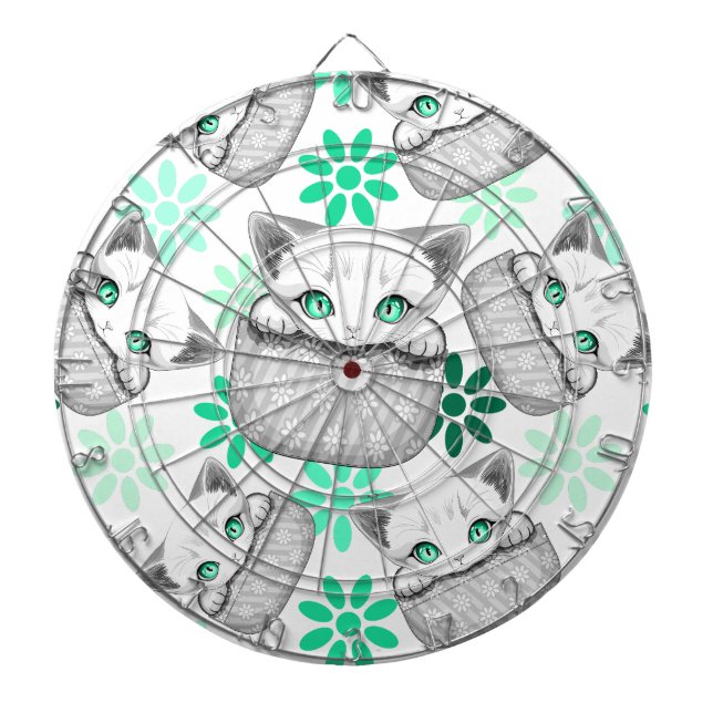 Cat Cute and Playful peaking from a Pocket Dartboard (Front)