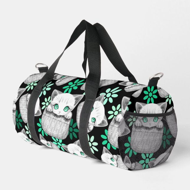 Cat Cute and Playful peaking from a Pocket Duffle Bag (Right Corner)