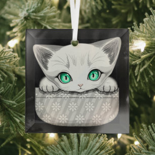 Cat Cute and Playful peaking from a Pocket Glass Ornament