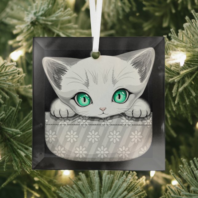 Cat Cute and Playful peaking from a Pocket Glass Ornament (Insitu)