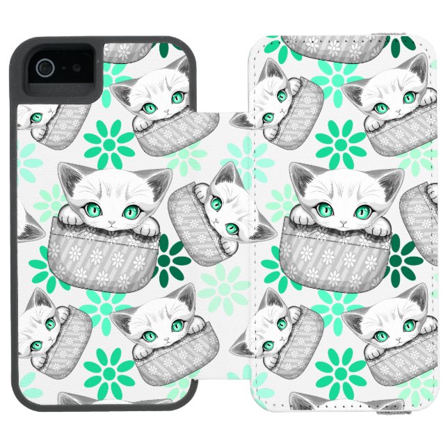 Cat Cute and Playful peaking from a Pocket Incipio iPhone Wallet Case (Folio Open)