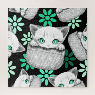 Cat Cute and Playful peaking from a Pocket Jigsaw Puzzle