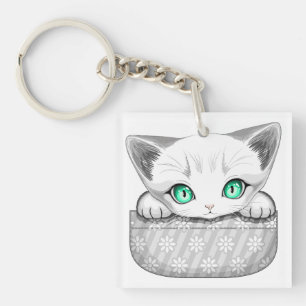 Cat Cute and Playful peaking from a Pocket Keychain