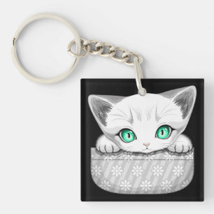 Cat Cute and Playful peaking from a Pocket Keychain