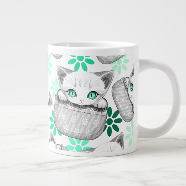 Cat Cute and Playful peaking from a Pocket Large Coffee Mug (Right)