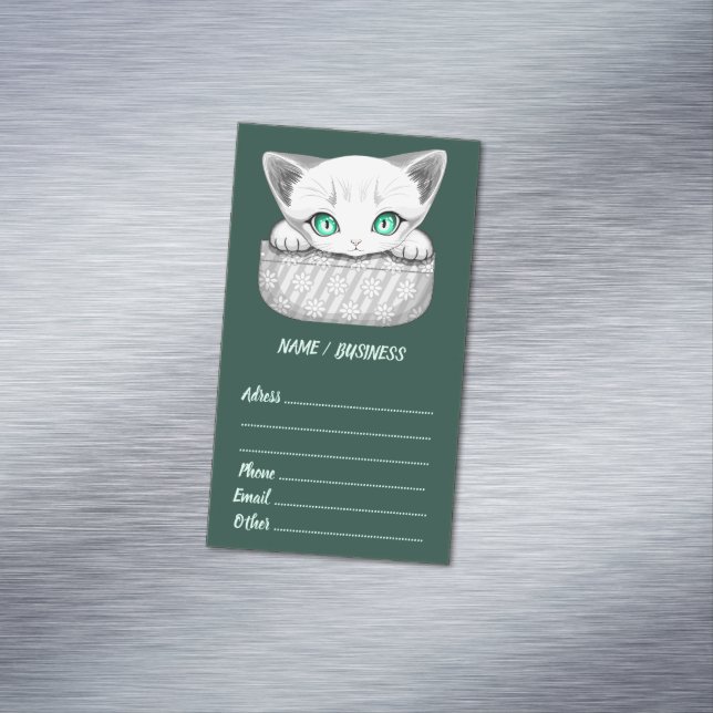 Cat Cute and Playful peaking from a Pocket Magnetic Business Card (In Situ)