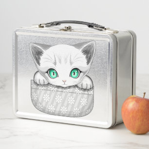 Cat Cute and Playful peaking from a Pocket Metal Lunch Box
