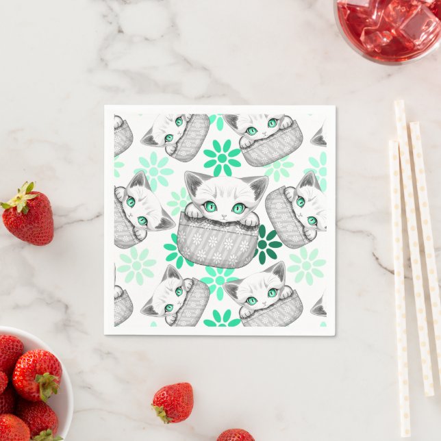 Cat Cute and Playful peaking from a Pocket Napkin (Insitu)