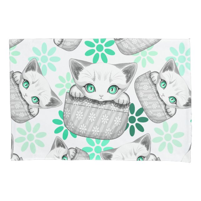 Cat Cute and Playful peaking from a Pocket Pillowcase (Front)