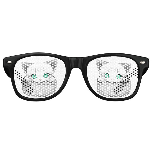 Cat Cute and Playful peaking from a Pocket Retro Sunglasses (Front)