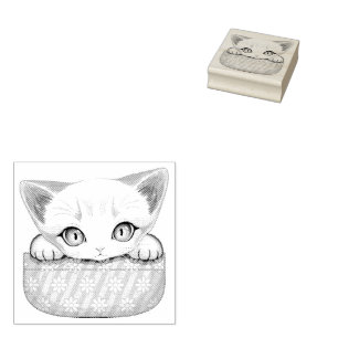 Cat Cute and Playful peaking from a Pocket Rubber Stamp