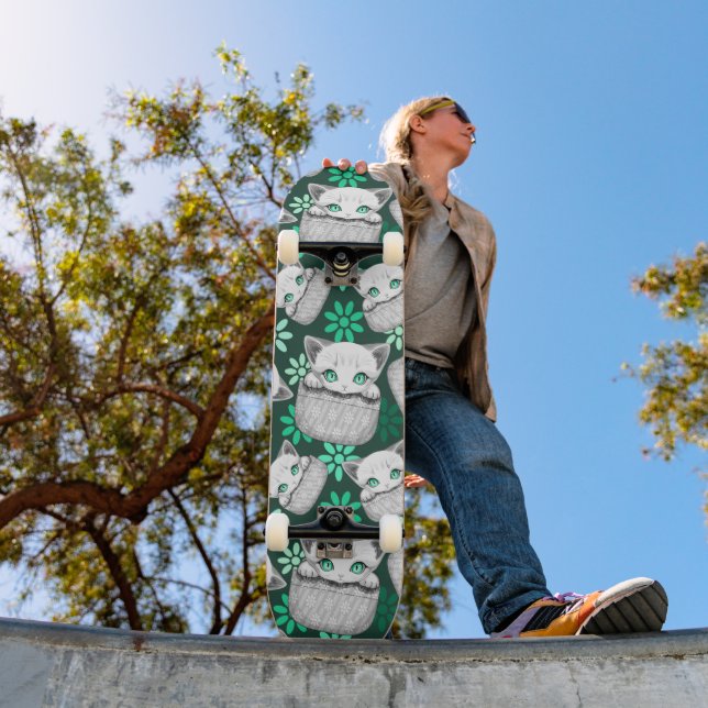 Cat Cute and Playful peaking from a Pocket Skateboard (Outdoor 1)