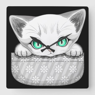 Cat Cute and Playful peaking from a Pocket Square Wall Clock