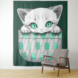 Cat Cute and Playful peaking from a Pocket Tapestry