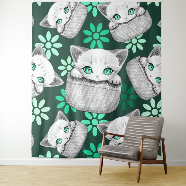 Cat Cute and Playful peaking from a Pocket Tapestry (In Situ)
