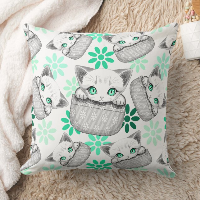Cat Cute and Playful peaking from a Pocket Throw Pillow (Blanket)