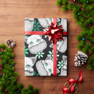 Cat Cute and Playful peaking from a Pocket Wrapping Paper