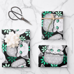 Cat Cute and Playful peaking from a Pocket Wrapping Paper Sheet