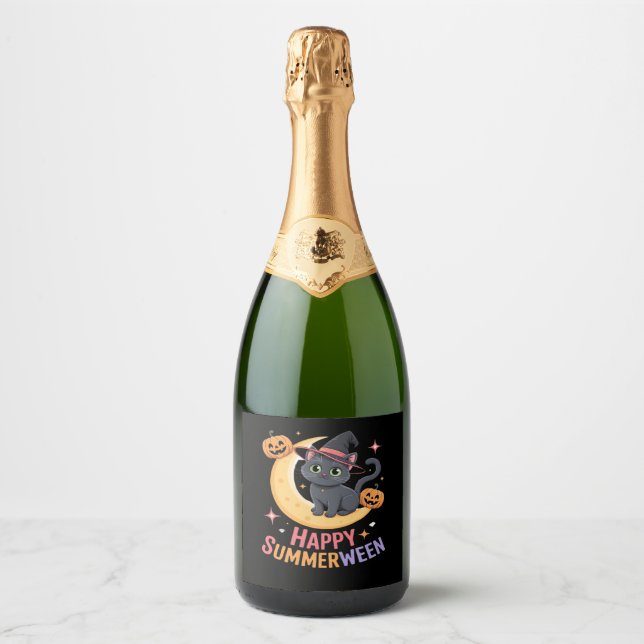 Cat Cute Halloween Aesthetic Essential T-Shirt Sparkling Wine Label (Front)