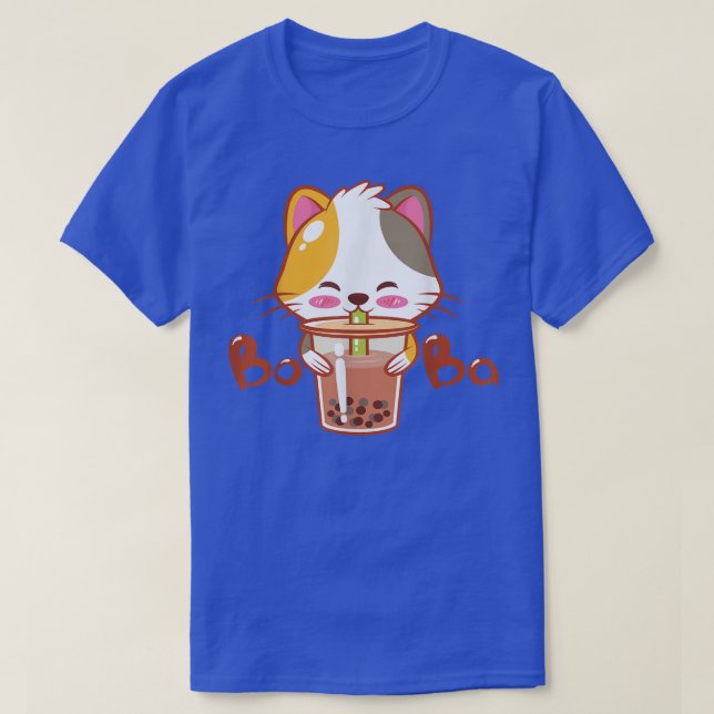 Cat Cute Kawaii Kitten Drinking a Boba Tea Anime B T-Shirt (Design Front)