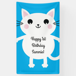 Cat Cute Kitty Colorful 1st Birthday Party Theme Banner