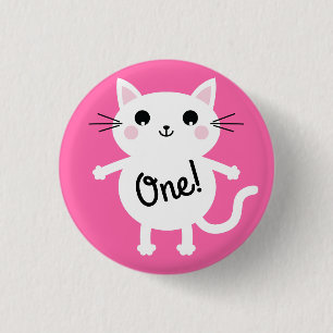 Cat Cute Kitty Colourful 1st Birthday Party Theme 1 Inch Round Button