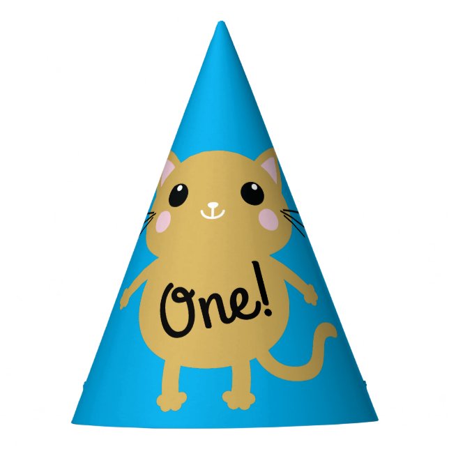 Cat Cute Kitty Colourful 1st Birthday Party Theme Hat (Front)