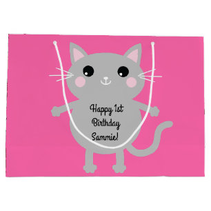 Cat Cute Kitty Colourful 1st Birthday Party Theme Large Gift Bag
