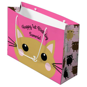 Cat Cute Kitty Colourful 1st Birthday Party Theme Large Gift Bag