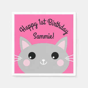 Cat Cute Kitty Colourful 1st Birthday Party Theme Napkin
