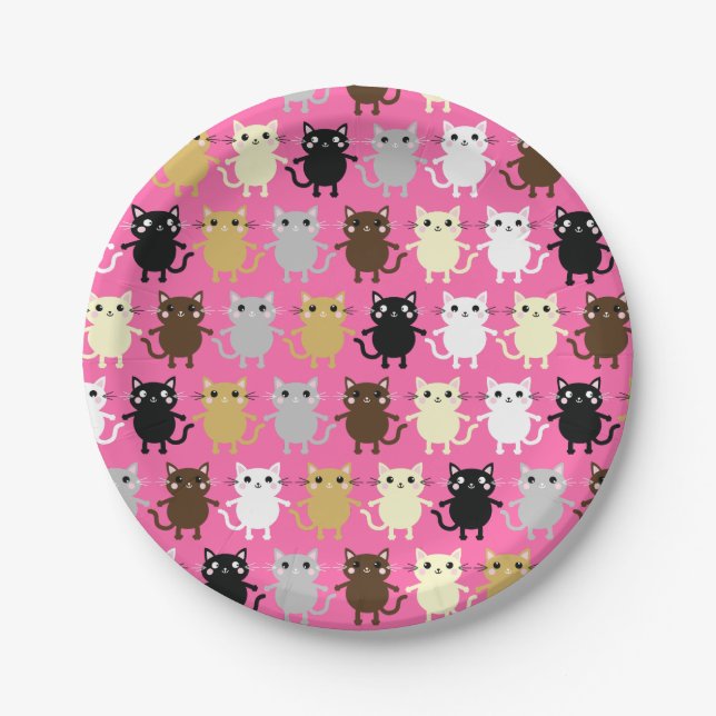 Cat Cute Kitty Colourful 1st Birthday Party Theme Paper Plate (Front)