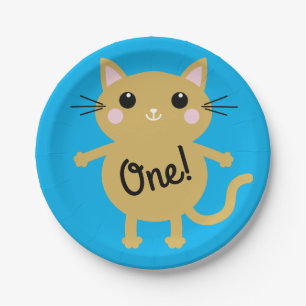Cat Cute Kitty Colourful 1st Birthday Party Theme Paper Plate