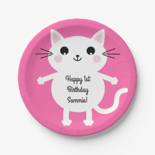 Cat Cute Kitty Colourful 1st Birthday Party Theme Paper Plate