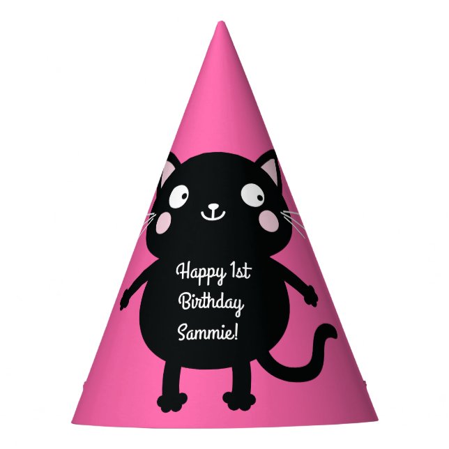 Cat Cute Kitty Colourful 1st Birthday Party Theme Party Hat (Front)