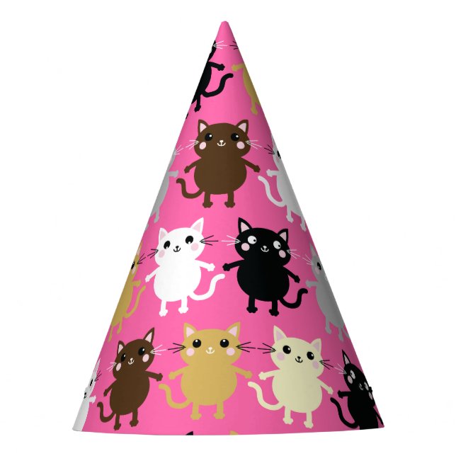 Cat Cute Kitty Colourful 1st Birthday Party Theme Party Hat (Front)