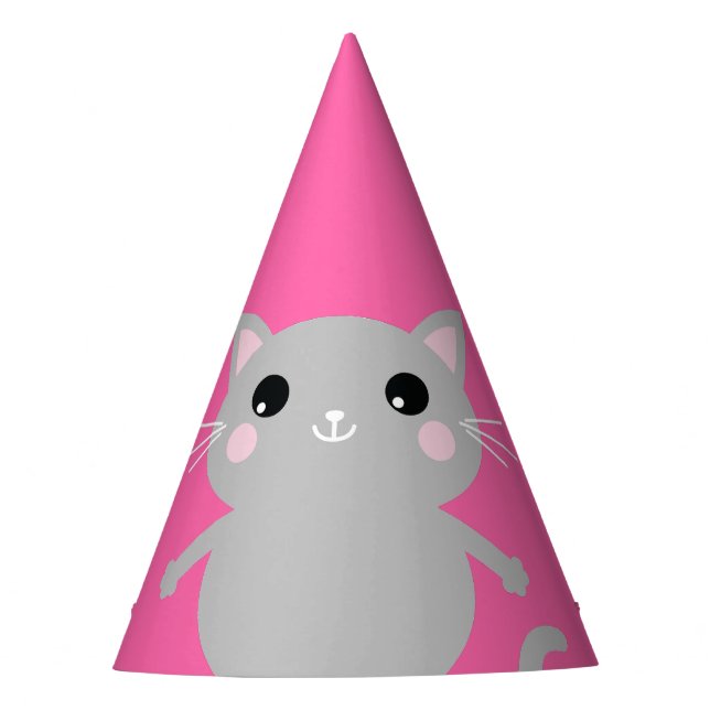 Cat Cute Kitty Colourful 1st Birthday Party Theme Party Hat (Front)