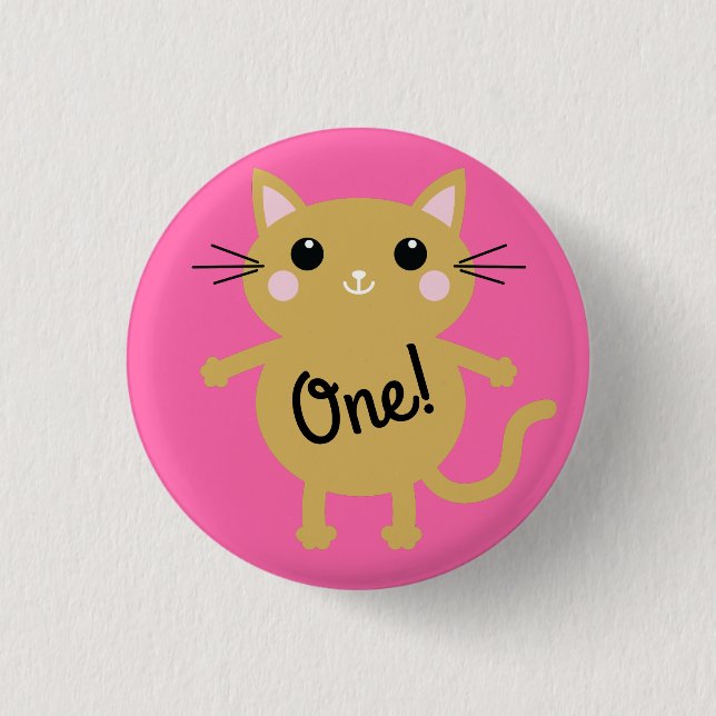 Cat Cute Kitty Kid's Birthday Party Theme 1 Inch Round Button (Front)